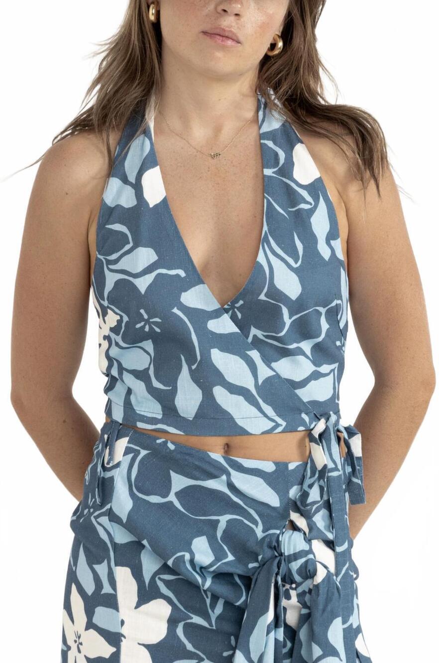 NEW RHYTHM. malia halter top in blue